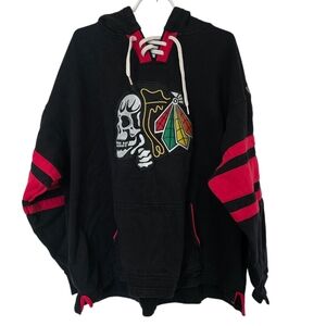 Enza Chicago Blackhawks Hockey Style Pullover Hoodie Fear The Skull 4XL Black